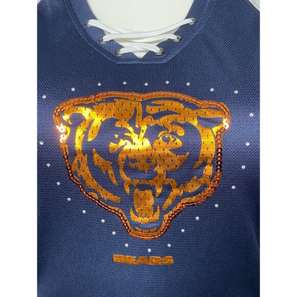 Chicago Bears Womens Size XL Majestic Draft Me Navy Blue Sequin T Shirt New - Picture 3 of 11